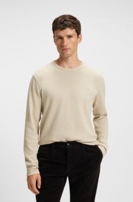 Cotton-blend T-shirt with waffle structure, Light Beige