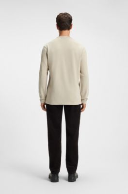 Cotton-blend T-shirt with waffle structure, Light Beige