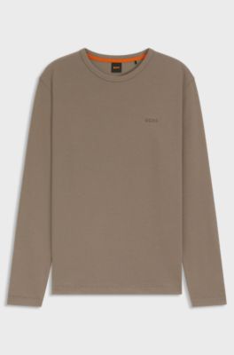 Cotton-blend T-shirt with waffle structure, Brown