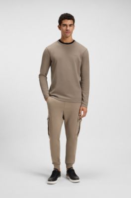 Cotton-blend T-shirt with waffle structure, Brown