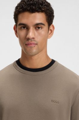 Cotton-blend T-shirt with waffle structure, Brown