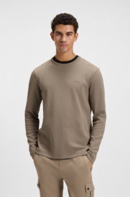Cotton-blend T-shirt with waffle structure, Brown