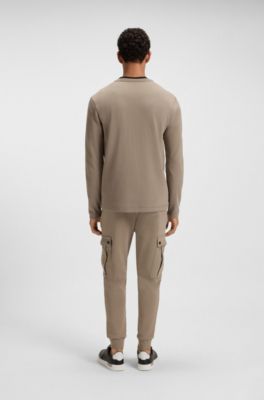 Cotton-blend T-shirt with waffle structure, Brown