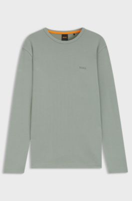 Cotton-blend T-shirt with waffle structure, Light Green
