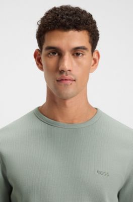 Cotton-blend T-shirt with waffle structure, Light Green