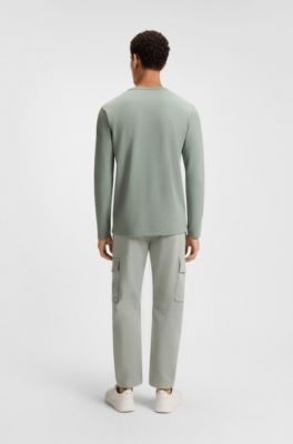 Cotton-blend T-shirt with waffle structure, Light Green