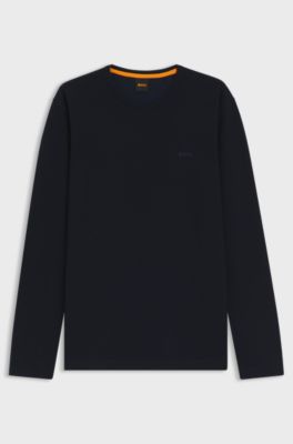 Cotton-blend T-shirt with waffle structure, Dark Blue