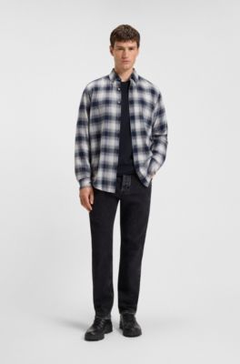 T-shirt in misto cotone con lavorazione a nido d&rsquo;ape, Blu scuro