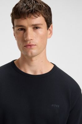 T-shirt i en bomuldsblanding med vaffeltekstur, M&oslash;rkebl&aring;