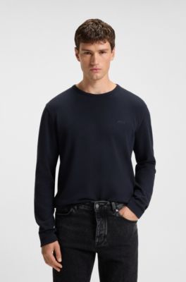 Cotton-blend T-shirt with waffle structure, Dark Blue