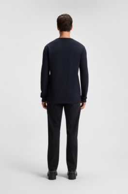Cotton-blend T-shirt with waffle structure, Dark Blue