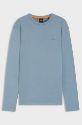 Cotton-blend T-shirt with waffle structure, Light Blue