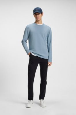 Cotton-blend T-shirt with waffle structure, Light Blue