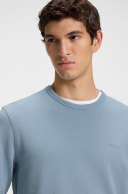Cotton-blend T-shirt with waffle structure, Light Blue
