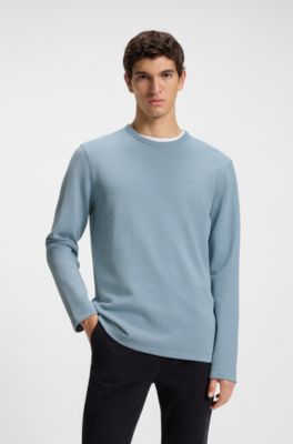 Cotton-blend T-shirt with waffle structure, Light Blue