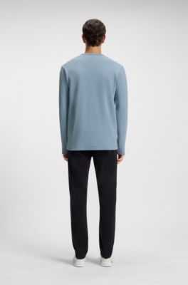 Cotton-blend T-shirt with waffle structure, Light Blue
