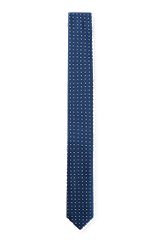 Italian-made patterned tie with travel pouch, Dark Blue