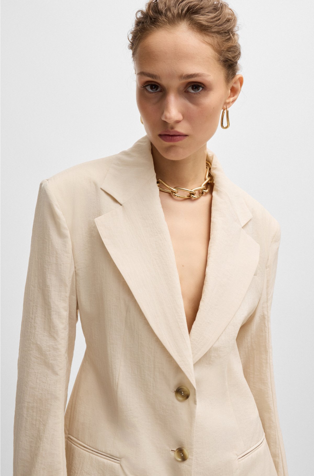 Cotton-blend jacket with open back and silk lining, Light Beige