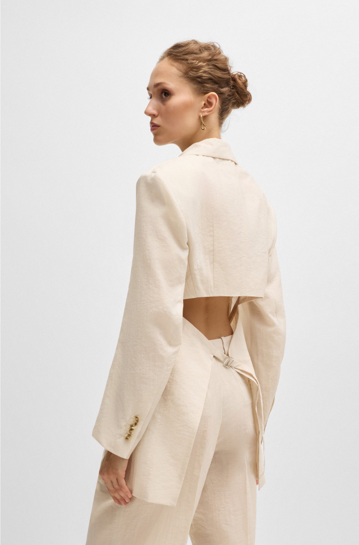 Cotton-blend jacket with open back and silk lining, Light Beige