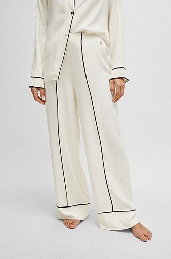 Pyjama bottoms with logo embroidery and contrast piping, White