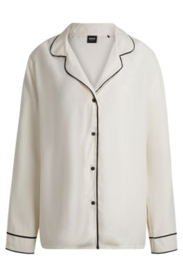 BOSS - Pyjama shirt with contrast piping and embroidered logo