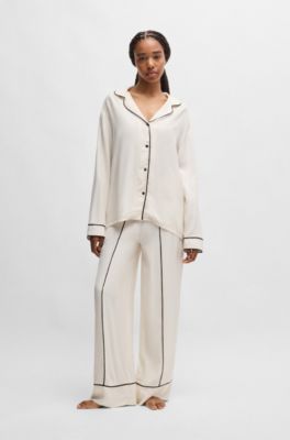 BOSS - Pyjama shirt with contrast piping and embroidered logo