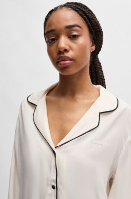 BOSS - Pyjama shirt with contrast piping and embroidered logo