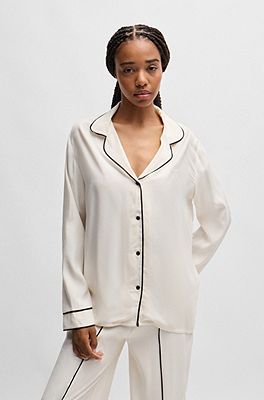 BOSS - Pyjama shirt with contrast piping and embroidered logo