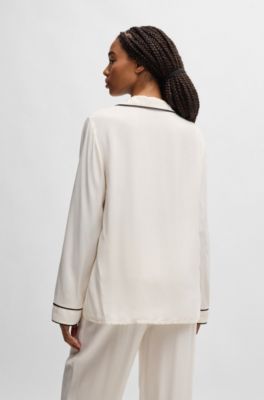 BOSS - Pyjama shirt with contrast piping and embroidered logo