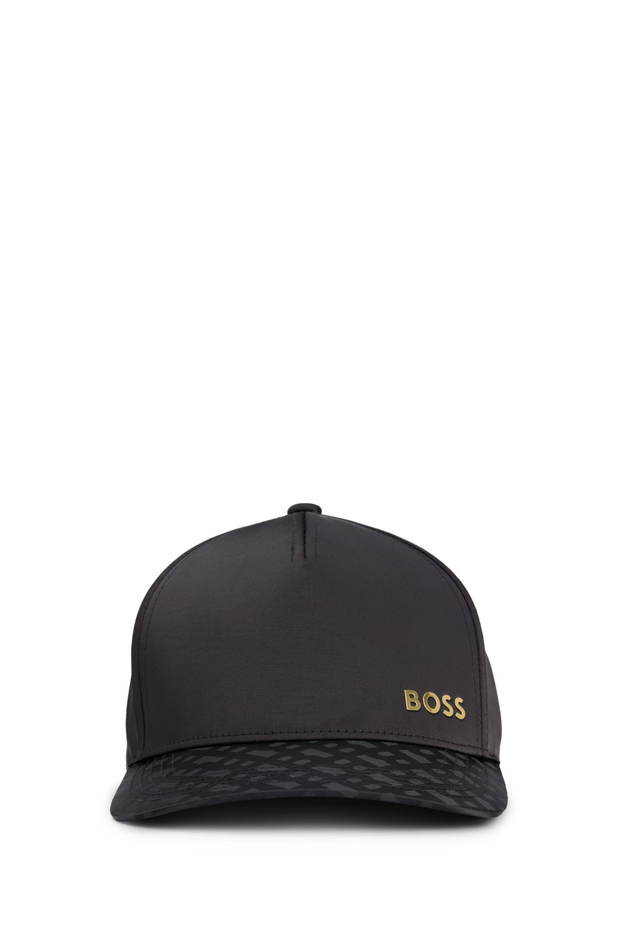 Satin cap with monogram-jacquard visor, Black