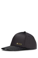 Satin cap with monogram-jacquard visor, Black