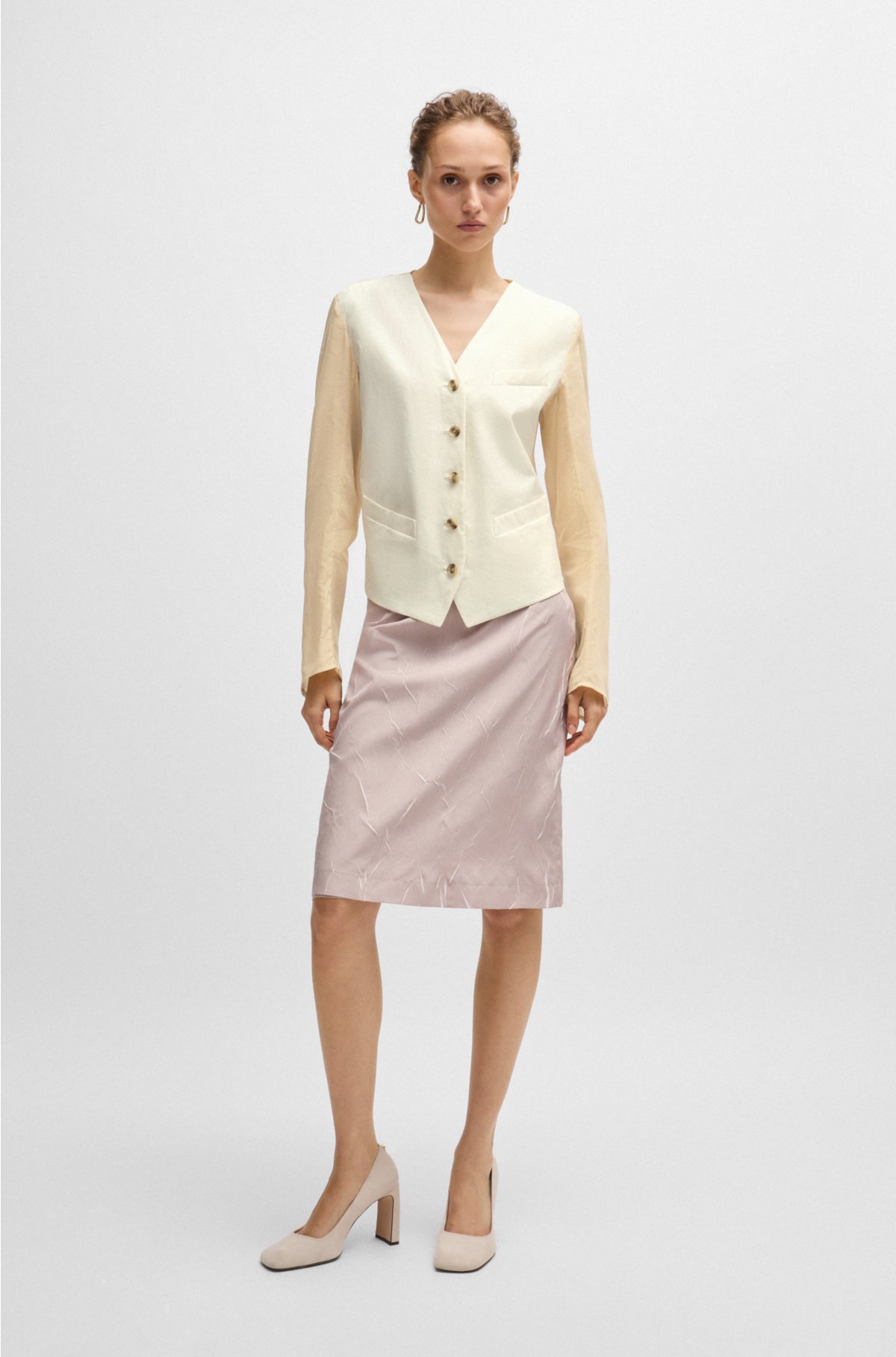 Mixed-material button-up jacket with cotton sleeves, Light Yellow