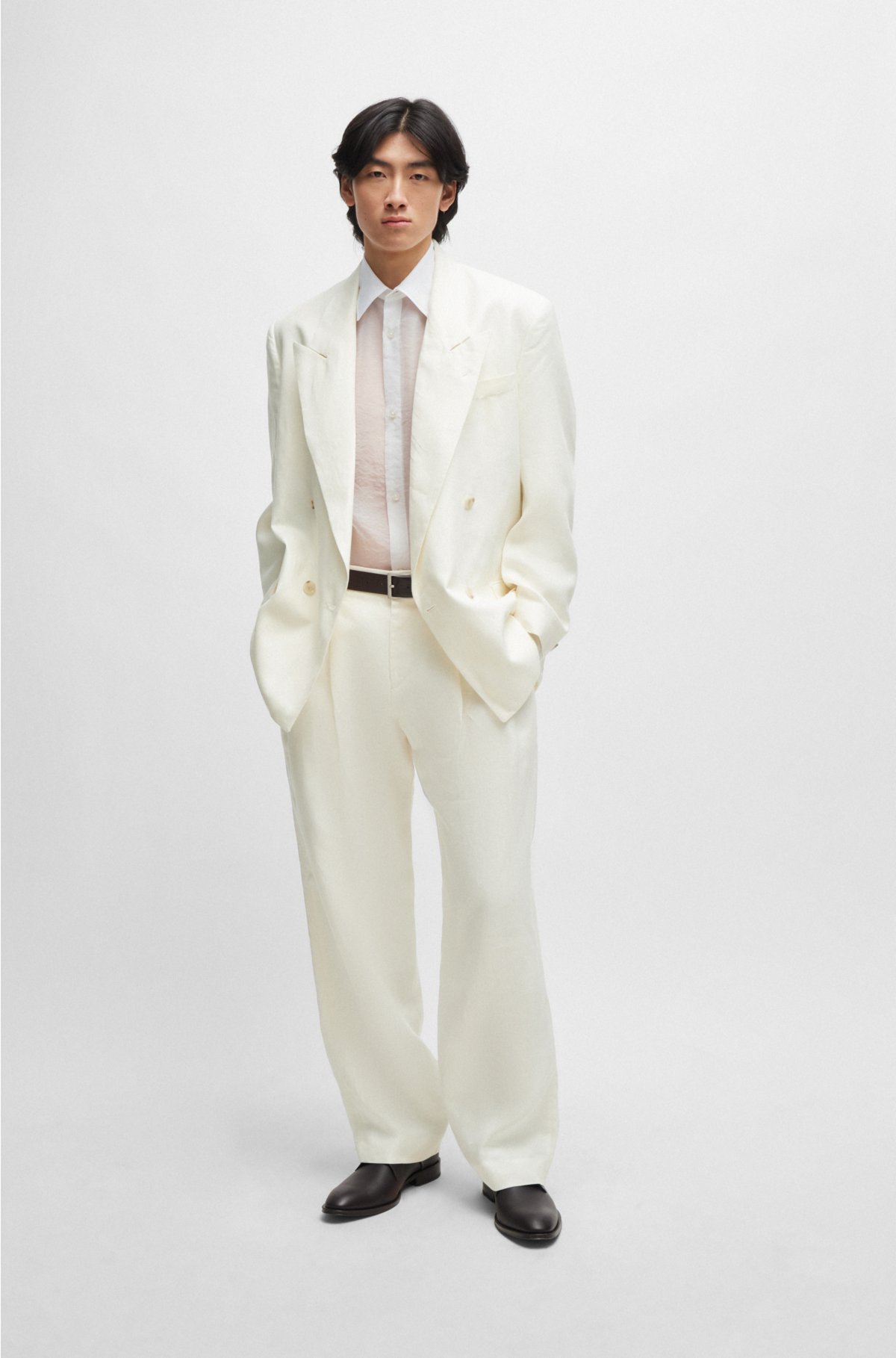 Regular-fit shirt in soft organza with Kent collar, White