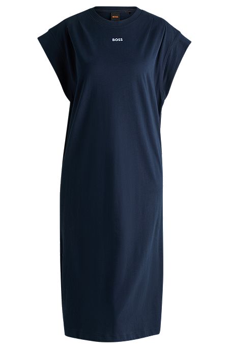 Cotton-jersey T-shirt dress with puff logo, Dark Blue