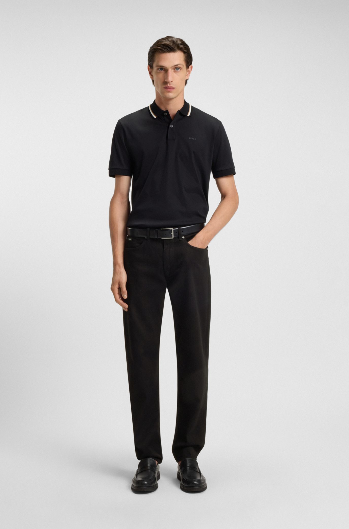 Jean Regular Maine en denim italien noir stretch, Noir