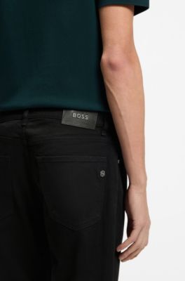 Maine regular-fit jeans in Italian black stretch denim, Black