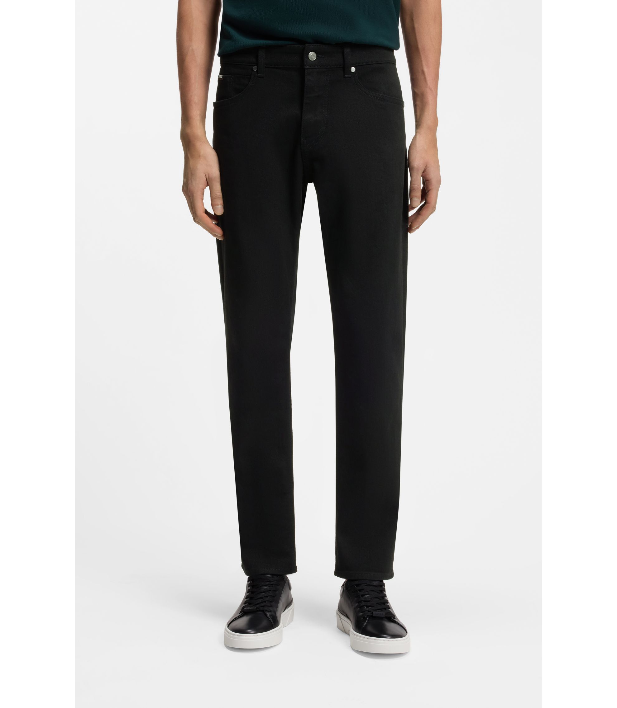 Maine Regular-Fit Jeans aus schwarzem italienischem Stretch-Denim