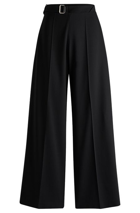 Stretch-wool trousers with feature waist and soft drape, Black
