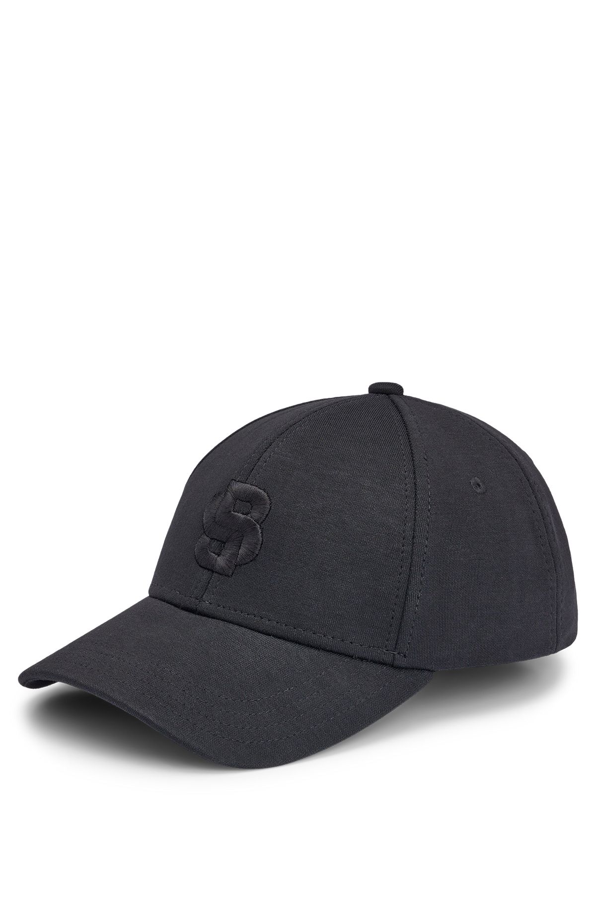 Cotton-blend cap with embroidered double monogram, Black