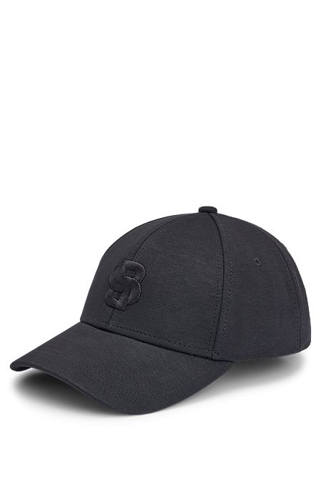Cotton-blend cap with embroidered double monogram, Black