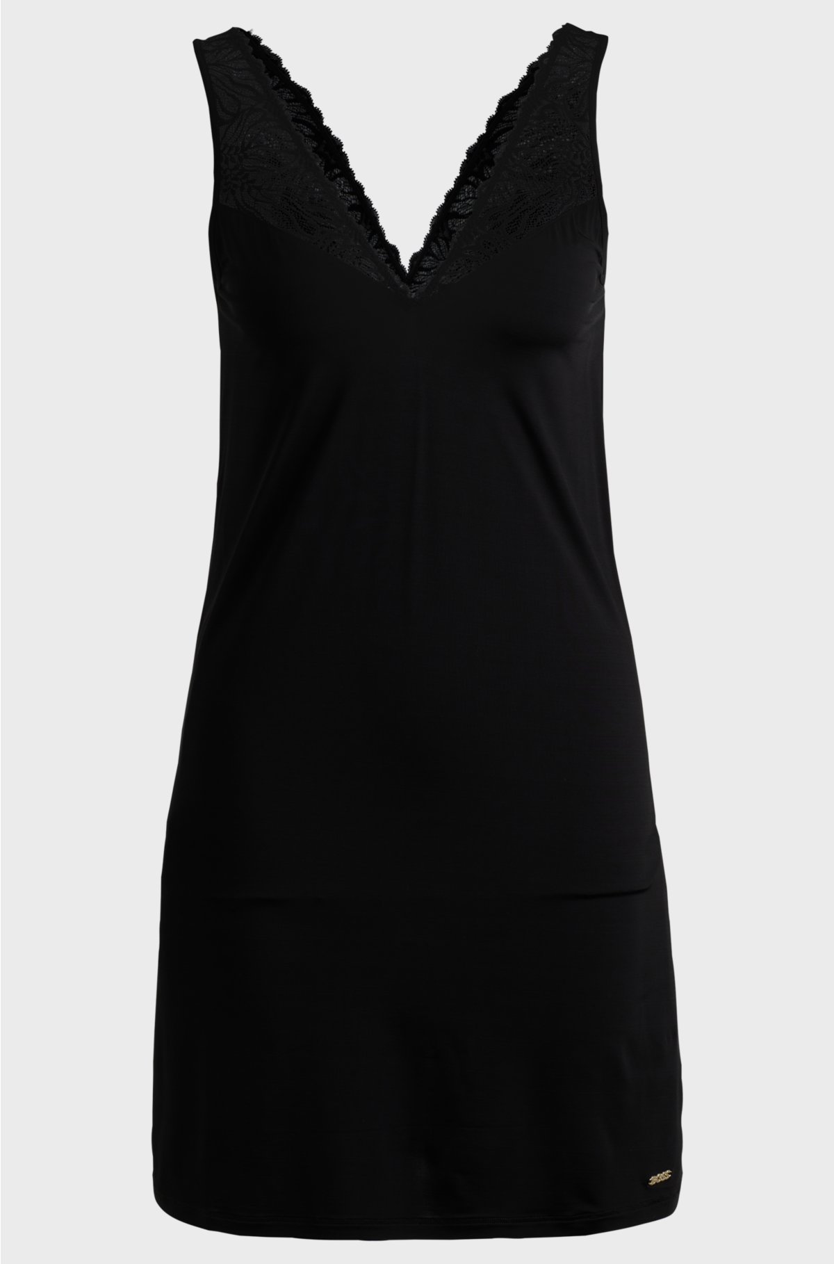 Jersey night dress with stretch-lace trims, Black