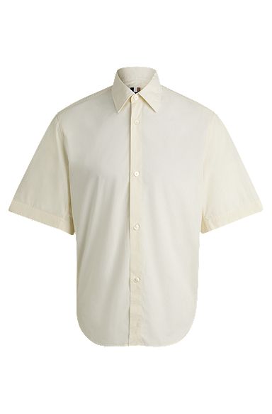 Regular-fit shirt in paper-touch cotton poplin, Light Yellow