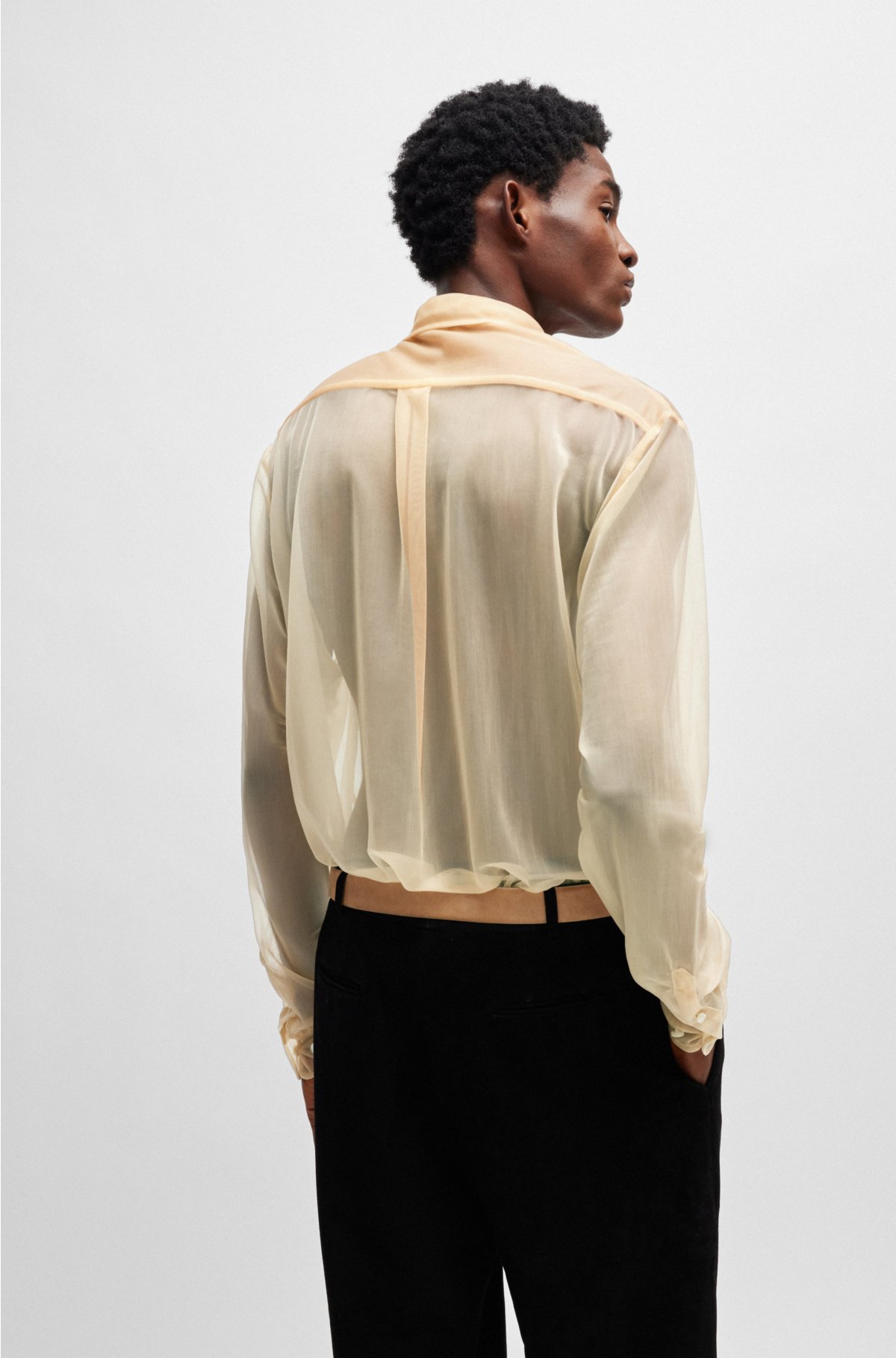 Regular-fit shirt in transparent jersey with Kent collar, Light Beige