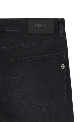 Maine Regular-fit jeans in super-soft black Italian denim, Dark Grey