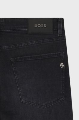 Maine Regular-fit jeans in super-soft black Italian denim, Dark Grey