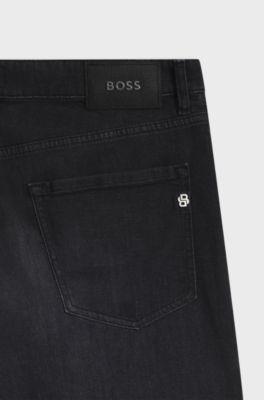Maine Regular-fit jeans in super-soft black Italian denim, Dark Grey