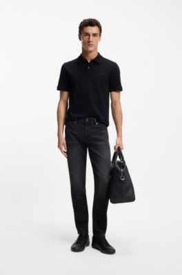 Maine Cal&ccedil;as de ajuste regular em ganga italiana preta super suave, Dark Grey