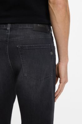 Maine Regular-fit jeans in super-soft black Italian denim, Dark Grey