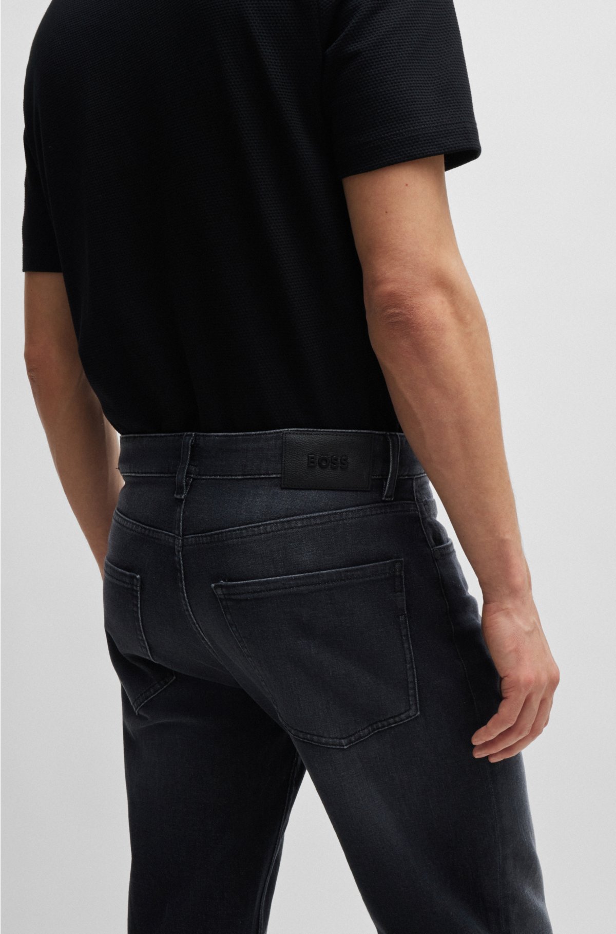 Regular-fit jeans in super-soft black Italian denim, Dark Grey