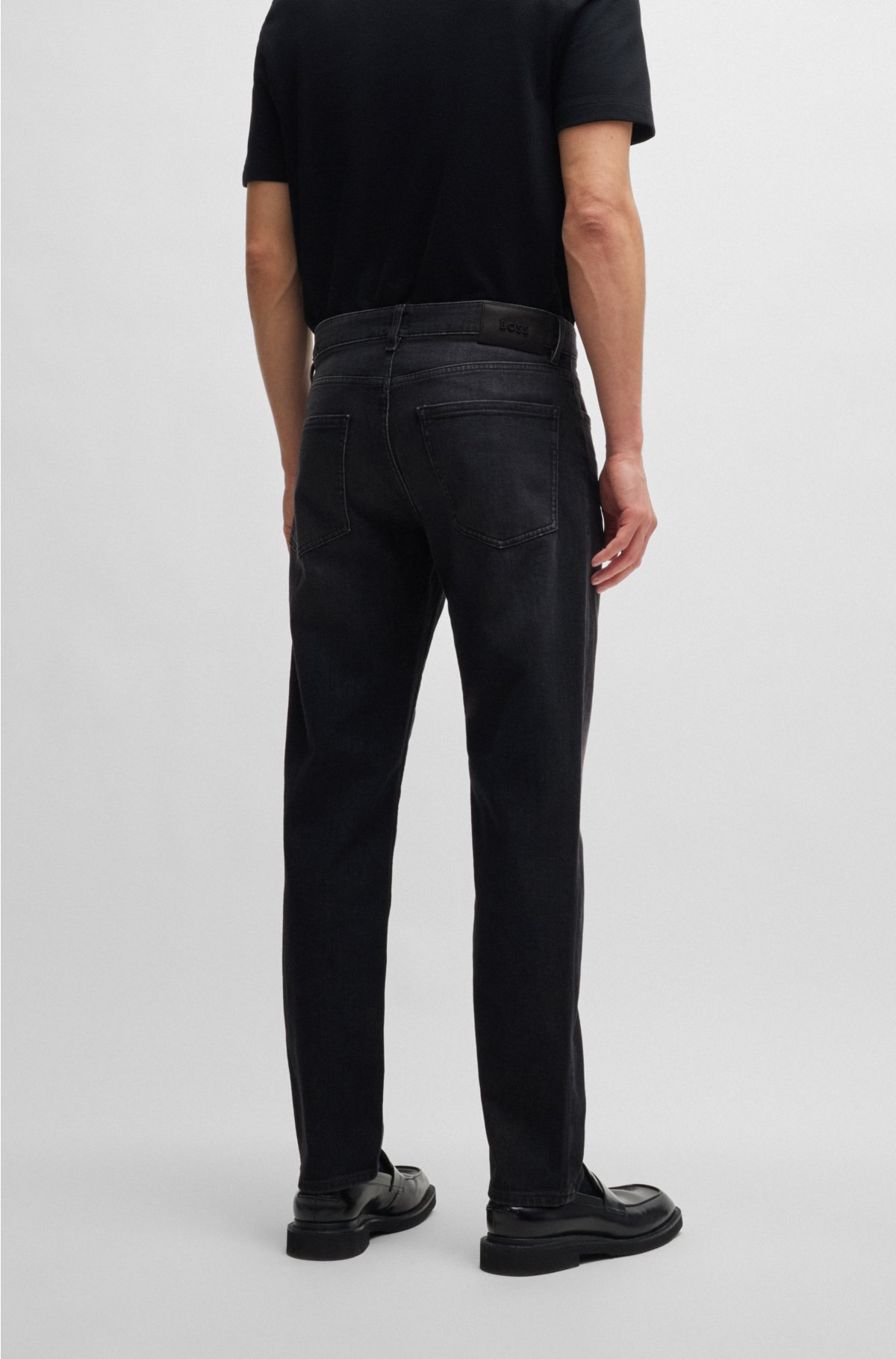 Regular-fit jeans in super-soft black Italian denim, Dark Grey